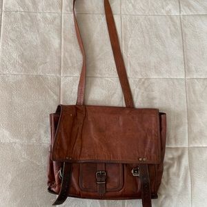 Vintage Leather Messenger Crossbody or Backpack
